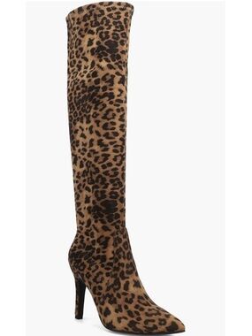 MIA Leopard Over-the-Knee Stiletto Boot - Brown/Tan